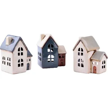 Svícen Ego Dekor Keramický domeček na čajovou svíčku DUO SANDOY bílá/modrá, 12x14x9cm|MyScandi - modrá