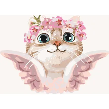 ZUTY Malování podle čísel - KOČKA ANDĚL S KVEŤINAMI Rozměr: 40x50 cm, Rámování: bez rámu a bez vypnutí plátna