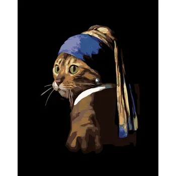 ZUTY Malování podle čísel - KOČKA JAKO DÍVKA S PERLOU Rozměr: 40x50 cm, Rámování: bez rámu a bez vypnutí plátna