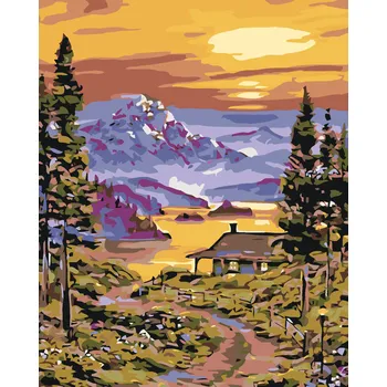 ZUTY Malování podle čísel - CESTA K CHATĚ U JEZERA Rozměr: 40x50 cm, Rámování: bez rámu a bez vypnutí plátna