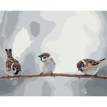 ZUTY Malování podle čísel - MALÍ PTÁČCI NA VĚTVI Rozměr: 80x100 cm, Rámování: bez rámu a bez vypnutí plátna