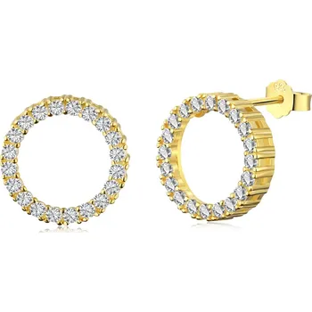 Náušnice Pozlacené stříbrné kruhové náušnice se zirkony- Meucci SYE051