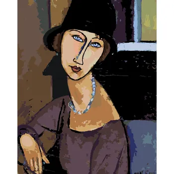 ZUTY Malování podle čísel - JEANNE HÉBUTERNE S KLOBOUKEM A NÁHRDELNÍKEM (AMEDEO MODIGLIANI) Rozměr: 80x100 cm, Rámování: bez rámu a bez vypnutí plátna