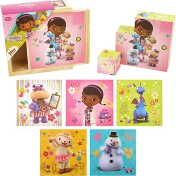 Hračka pro nejmenší Playme Dřevěné obrázkové kostky 9 ks Doktorka Plyšáková