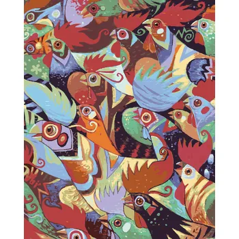 ZUTY Malování podle čísel - BAREVNÍ KOHOUTI Rozměr: 40x50 cm, Rámování: bez rámu a bez vypnutí plátna
