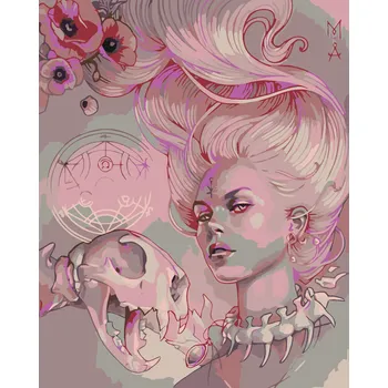 ZUTY Malování podle čísel - RŮŽOVÁ ŽENA S LEBKOU Rozměr: 40x50 cm, Rámování: bez rámu a bez vypnutí plátna