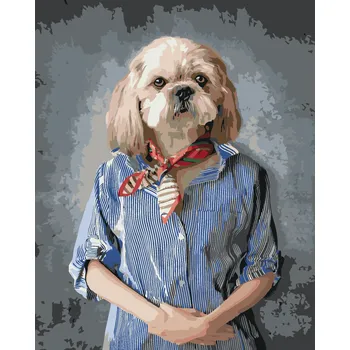 ZUTY Malování podle čísel - PES V OBLEČENÍ Rozměr: 40x50 cm, Rámování: bez rámu a bez vypnutí plátna