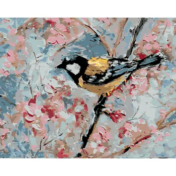 ZUTY Malování podle čísel - PTÁČEK A RŮŽOVÉ KVĚTINY Rozměr: 40x50 cm, Rámování: bez rámu a bez vypnutí plátna