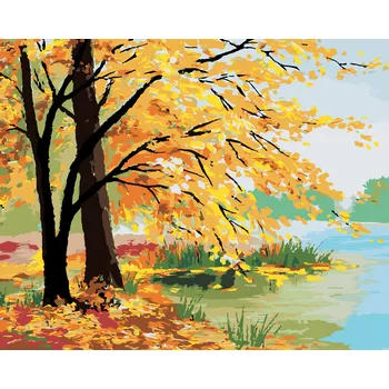 ZUTY Malování podle čísel - PODZIMNÍ LES U JEZERA Rozměr: 40x50 cm, Rámování: bez rámu a bez vypnutí plátna