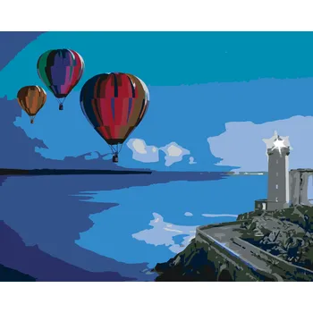 ZUTY Malování podle čísel - HORKOVZDUŠNÉ BALONY U MAJÁKU Rozměr: 40x50 cm, Rámování: bez rámu a bez vypnutí plátna
