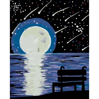 ZUTY Malování podle čísel - LAVIČKA MĚSÍC A PERSEIDY Rozměr: 40x50 cm, Rámování: bez rámu a bez vypnutí plátna