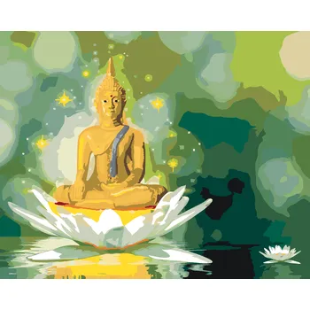 Hračka ZUTY Malování podle čísel - ZLATÝ BUDDHA V BÍLÉM LOTOSU Rozměr: 40x50 cm, Rámování: bez rámu a bez vypnutí plátna