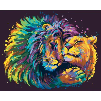 ZUTY Malování podle čísel - LEV A LVICE V BARVÁCH Rozměr: 40x50 cm, Rámování: bez rámu a bez vypnutí plátna
