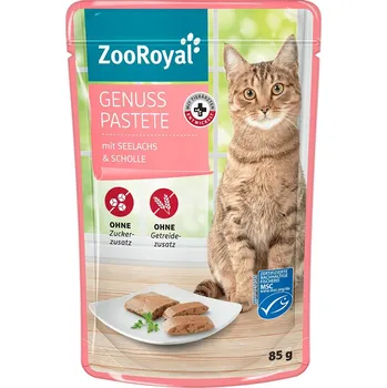 Krmivo pro kočku ZooRoyal Genuss paštika s treskou tmavou a platýsem 24 × 85 g