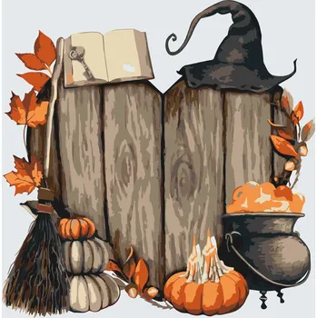 Malování podle čísel - Halloweenské dřevěné srdce Velikost: 30x30cm, Rámování: Pouze srolované plátno
