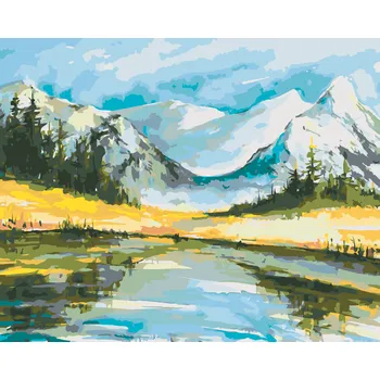 ZUTY Malování podle čísel - ZASNĚŽENÉ HORY S JEZEREM Rozměr: 40x50 cm, Rámování: vypnuté plátno na rám