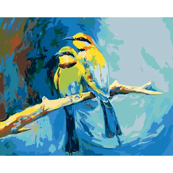 ZUTY Malování podle čísel - BAREVNÍ PTÁČCI NA MODRÉM POZADÍ Rozměr: 40x50 cm, Rámování: bez rámu a bez vypnutí plátna