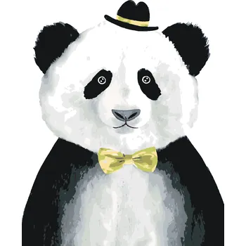 ZUTY Malování podle čísel - PANDA S KLOBOUČKEM Rozměr: 40x50 cm, Rámování: bez rámu a bez vypnutí plátna