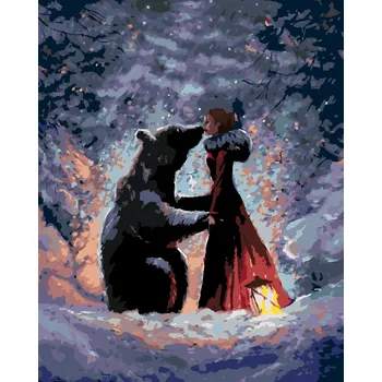 ZUTY Malování podle čísel - DÍVKA V ČEREVENÝCH ŠATECH A MEDVĚD Rozměr: 40x50 cm, Rámování: vypnuté plátno na rám
