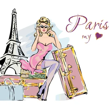 ZUTY Malování podle čísel - ŽENA S KUFRY U EIFFELOVY VĚŽE Rozměr: 40x50 cm, Rámování: bez rámu a bez vypnutí plátna