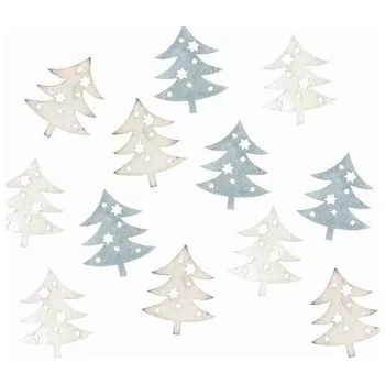Vánoce Dřevěné stromky šedé 4 cm - 12ks