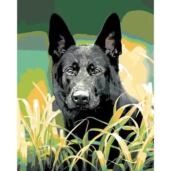 ZUTY Malování podle čísel - NĚMECKÝ OVČÁK V TRÁVĚ Rozměr: 40x50 cm, Rámování: vypnuté plátno na rám