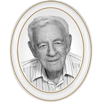 Smuteční dekorace Keramické foto na hrob, ovál reliéfní okraj, 11 x 14 cm, černobílý, 2 zlaté