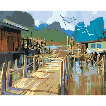 Dětské zboží ZUTY Malování podle čísel - RYBÁŘSKÉ CHATKY Rozměr: 40x50 cm, Rámování: vypnuté plátno na rám