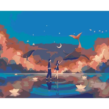 ZUTY Malování podle čísel - PÁR NA MOŘI A VELRYBY Rozměr: 40x50 cm, Rámování: bez rámu a bez vypnutí plátna