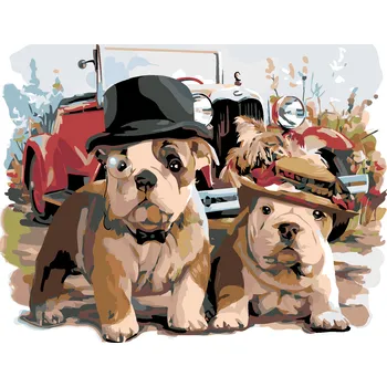 ZUTY Malování podle čísel - BULDOČKOVÉ S VETERÁNEM Rozměr: 40x50 cm, Rámování: vypnuté plátno na rám