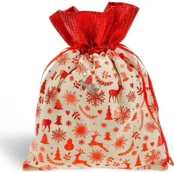 Sáček textilní vánoční koláž 18x23cm stahovací se šňůrkou 5800738