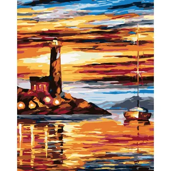 ZUTY Malování podle čísel - MAJÁK A PLACHETNICE Rozměr: 80x100 cm, Rámování: vypnuté plátno na rám