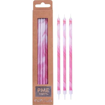 Dortová svíčka Svíčky – Dlouhé růžový mramor (6 ks) PME