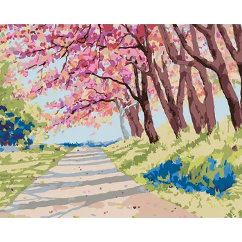 ZUTY Malování podle čísel - KRAJINA S HIMALÁJSKÝMI TŘEŠNĚMI Rozměr: 40x50 cm, Rámování: bez rámu a bez vypnutí plátna