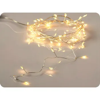 Vánoční dekorace LED dekorační řetěz cluster 2.5m, 50LED, 3xAA, teplá bílá, bez funkcí, stříbrná [X01501117]