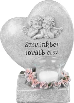 Smuteční dekorace MagicHome Srdce s andílky dekorace s maďarským nápisem 15,5 x 12 x 17,5 cm