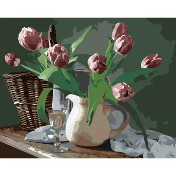 ZUTY Malování podle čísel - TULIPÁNY VE DŽBÁNKU Rozměr: 40x50 cm, Rámování: bez rámu a bez vypnutí plátna
