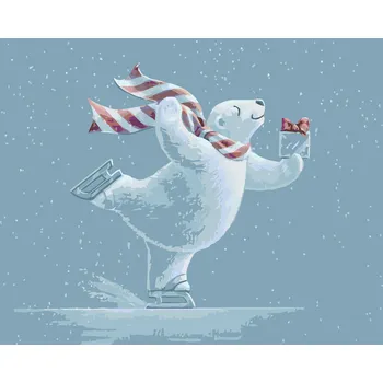 ZUTY Malování podle čísel - MEDVÍDEK NA BRUSLÍCH S DÁREČKEM (SUE ELLEN BROWN) Rozměr: 40x50 cm, Rámování: bez rámu a bez vypnutí plátna