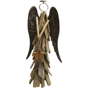 Vánoční dekorace Anděl dřevo/kov 52,5cm natur