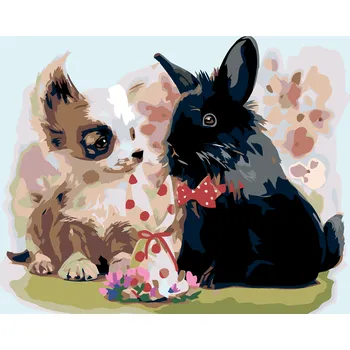 ZUTY Malování podle čísel - ŠTĚNĚ S ČERNÝM KRÁLÍKEM Rozměr: 40x50 cm, Rámování: vypnuté plátno na rám