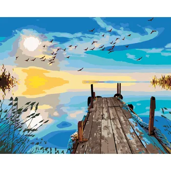 Hračka ZUTY Malování podle čísel - RÁNO NA MOLU U JEZERA Rozměr: 40x50 cm, Rámování: vypnuté plátno na rám
