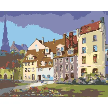 Hračka ZUTY Malování podle čísel - ŘADOVÉ DOMKY Rozměr: 40x50 cm, Rámování: vypnuté plátno na rám