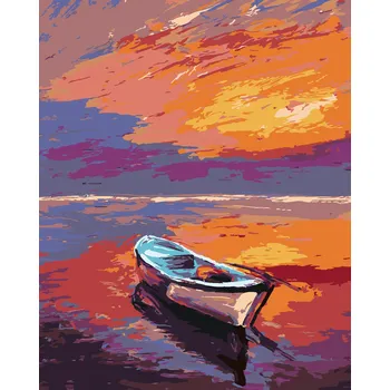 Dětské zboží ZUTY Malování podle čísel - LOĎKA PŘI KRÁSNÉM ZÁPADU SLUNCE Rozměr: 40x50 cm, Rámování: vypnuté plátno na rám