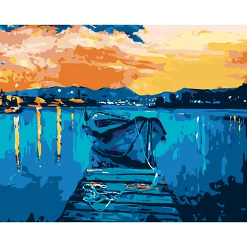 ZUTY Malování podle čísel - MOLO S LOĎKOU NA MOŘI Rozměr: 40x50 cm, Rámování: bez rámu a bez vypnutí plátna