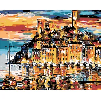 ZUTY Malování podle čísel - MĚSTEČKO NAD MOŘEM Rozměr: 40x50 cm, Rámování: vypnuté plátno na rám