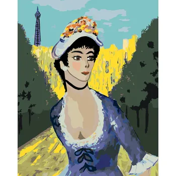 ZUTY Malování podle čísel - ŽENA V PARKU PŘED EIFFELOVOU VĚŽÍ Rozměr: 40x50 cm, Rámování: bez rámu a bez vypnutí plátna