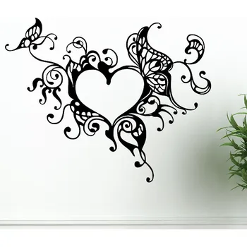 Samolepící dekorace Živá Zeď Samolepka na zeď Romantické srdce Barva: černá