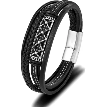 Náramek B-TOP Pánský vícevrstvý kožený náramek - černý