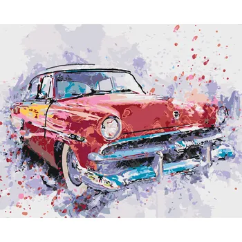 ZUTY Malování podle čísel - ČERVENÉ MALOVANÉ AUTO Rozměr: 40x50 cm, Rámování: bez rámu a bez vypnutí plátna