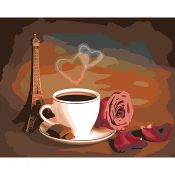 ZUTY Malování podle čísel - KÁVA, ČOKOLÁDA A EIFFELOVA VĚŽ Rozměr: 40x50 cm, Rámování: bez rámu a bez vypnutí plátna